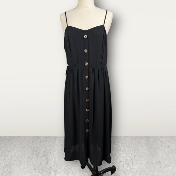 Express Dresses & Skirts - Express Black Midi Dress with Button Detail